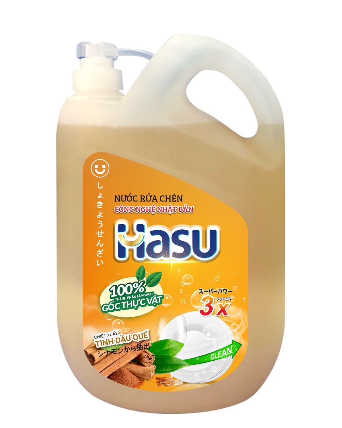 Nước rửa chén Hasu công nghệ Nhật Bản tinh dầu quế can 2,1kg