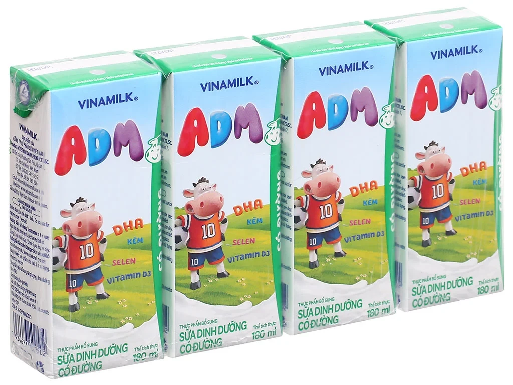 Sữa dinh dưỡng Có Đường Vinamilk ADM - Lốc 4 Hộp 180ml