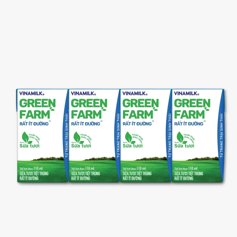 Lốc 4 hộp sữa tươi tiệt trùng ít đường Vinamilk Green Farm 110ml