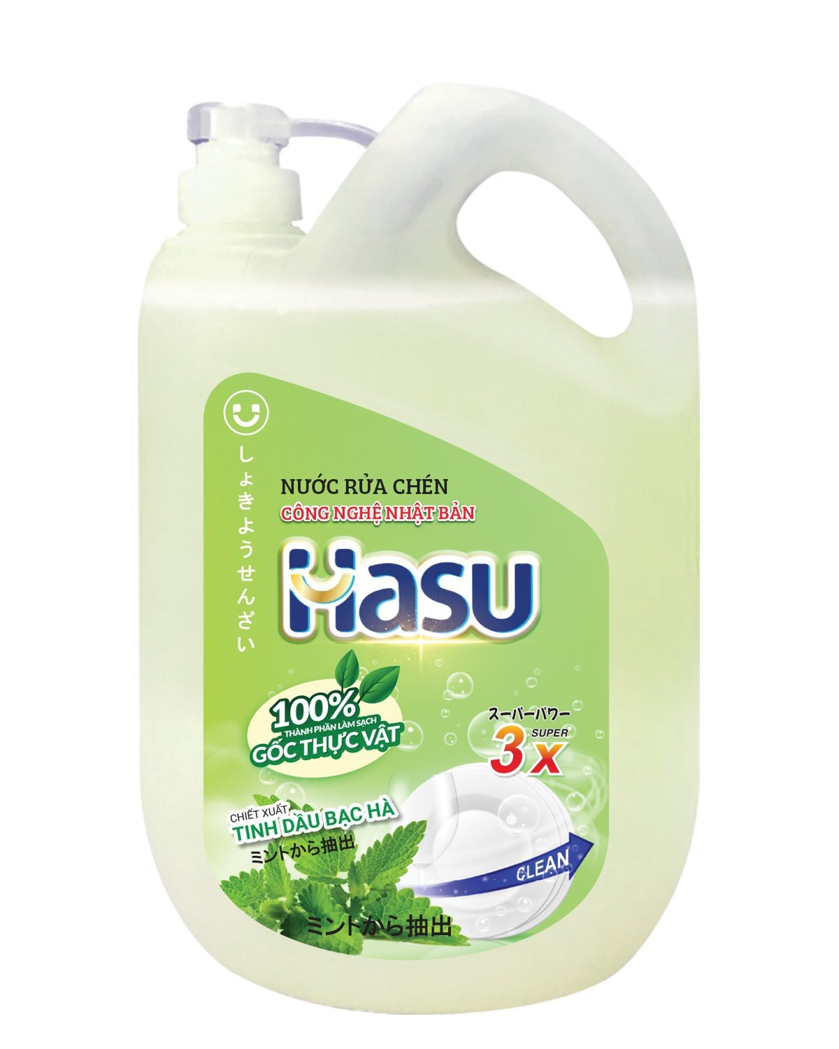 Nước rửa chén Hasu công nghệ Nhật Bản tinh dầu bạc hà can 2,1kg