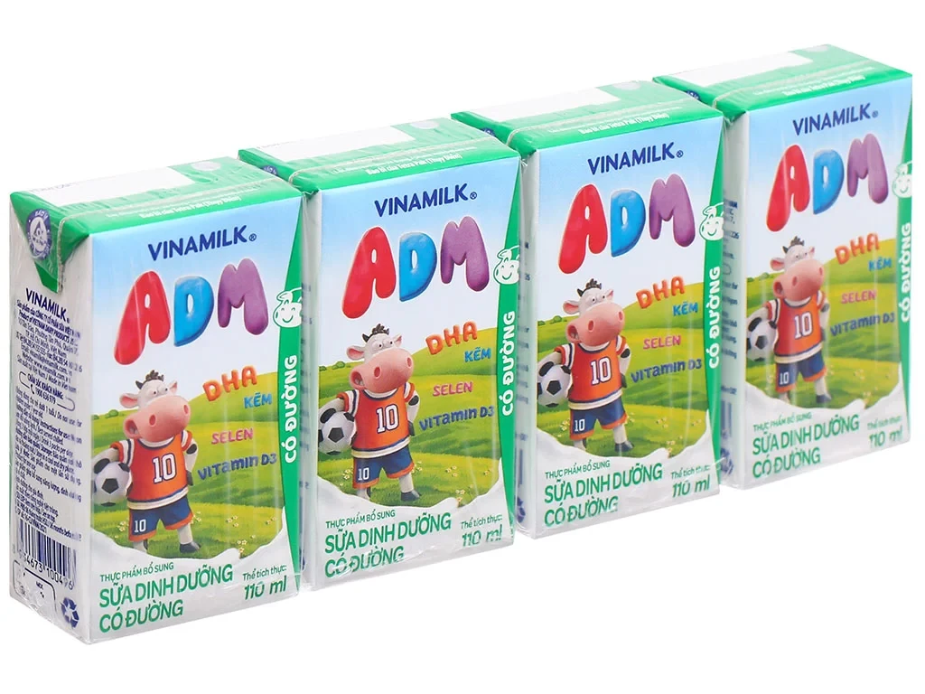 Sữa dinh dưỡng Có Đường Vinamilk ADM - Lốc 4 Hộp 110ml